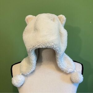 White Furry winter hat  with Pink ears- size 8